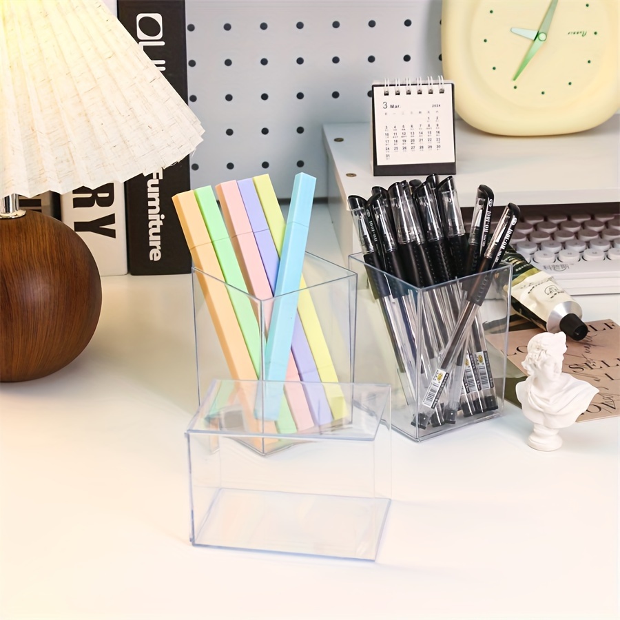 Simple Transparent Acrylic Pen Holder Brush Storage - Temu