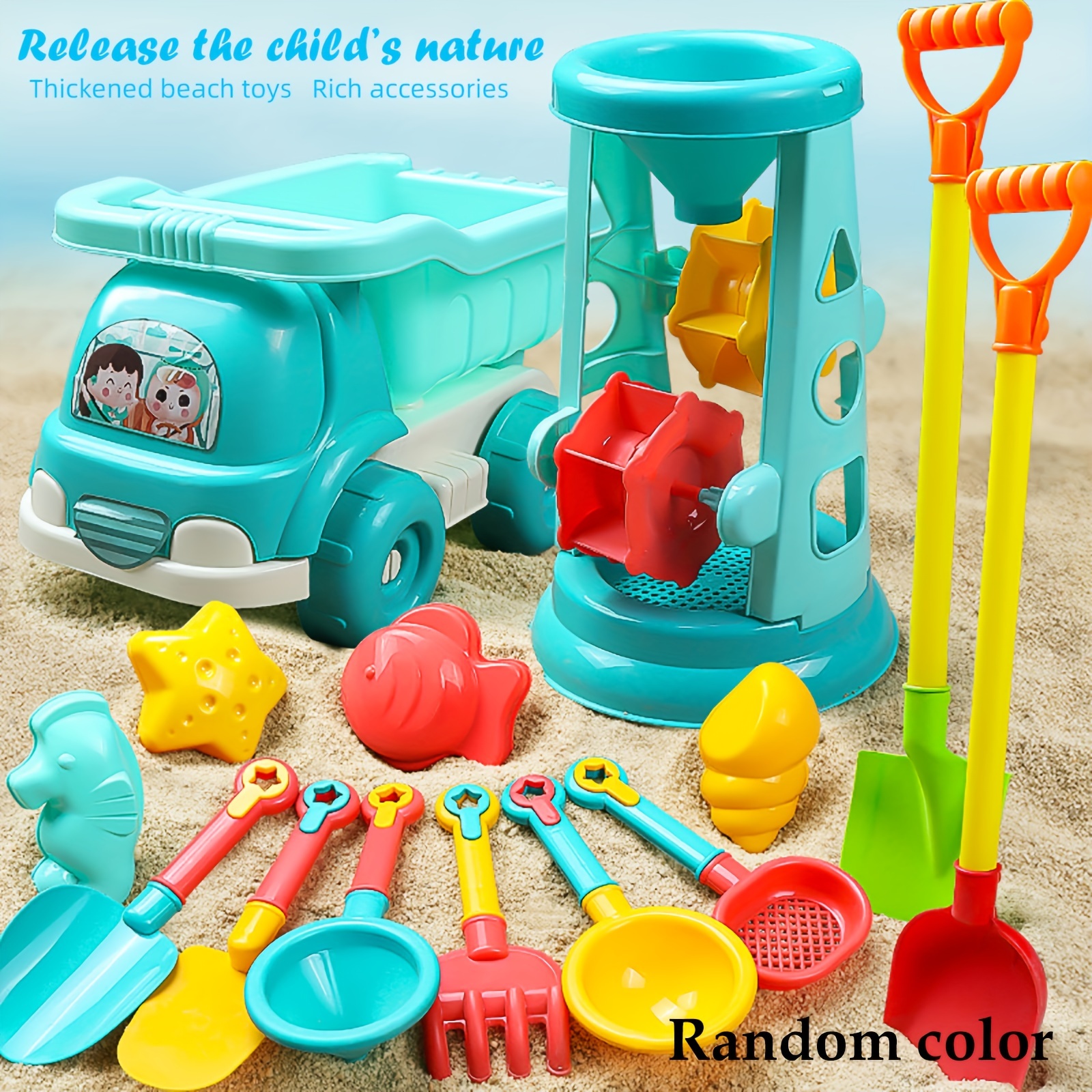 3pcs Beach Toys Kids Beach Shovel Set With Handle, Outdoor Toy Kit