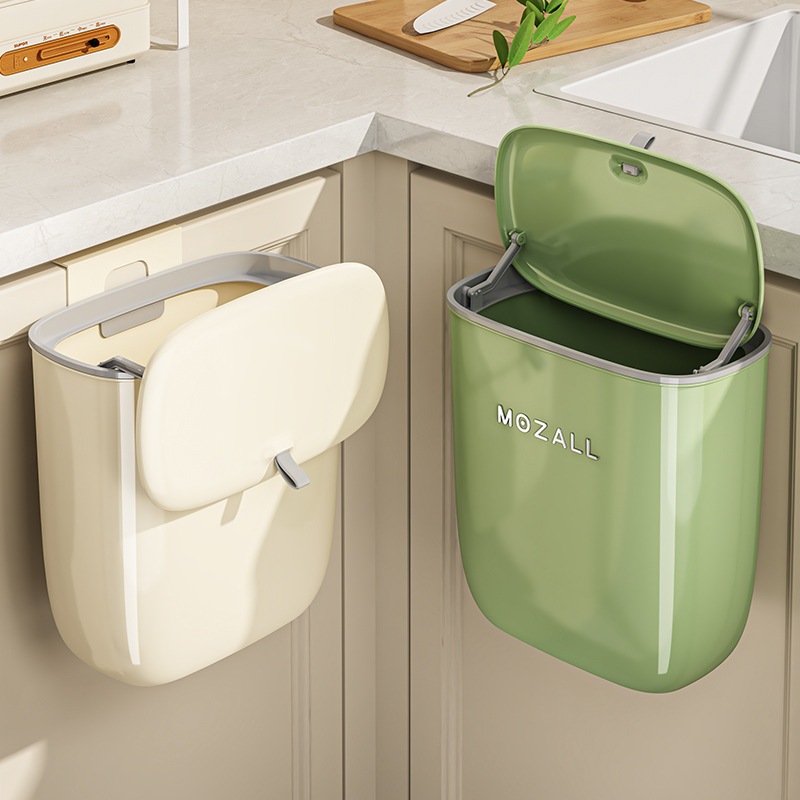 Bote de basura colgante de 2.4 galones con tapa para puerta de gabinete de  cocina o debajo del fregadero, contenedor de compostaje montado en la pared