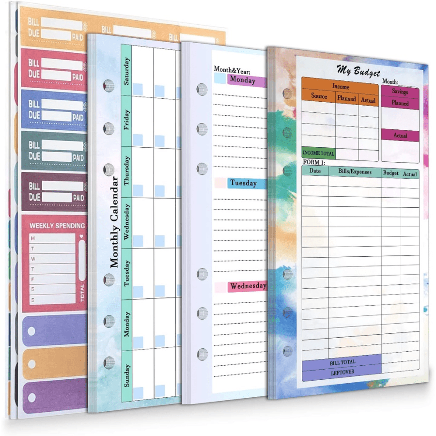  Set of 90 Sheets Expense Tracker, 6-Hole Punched Budget Sheets  for A6 Planner Binder, 3 3/4 x 6 3/4 : Office Products