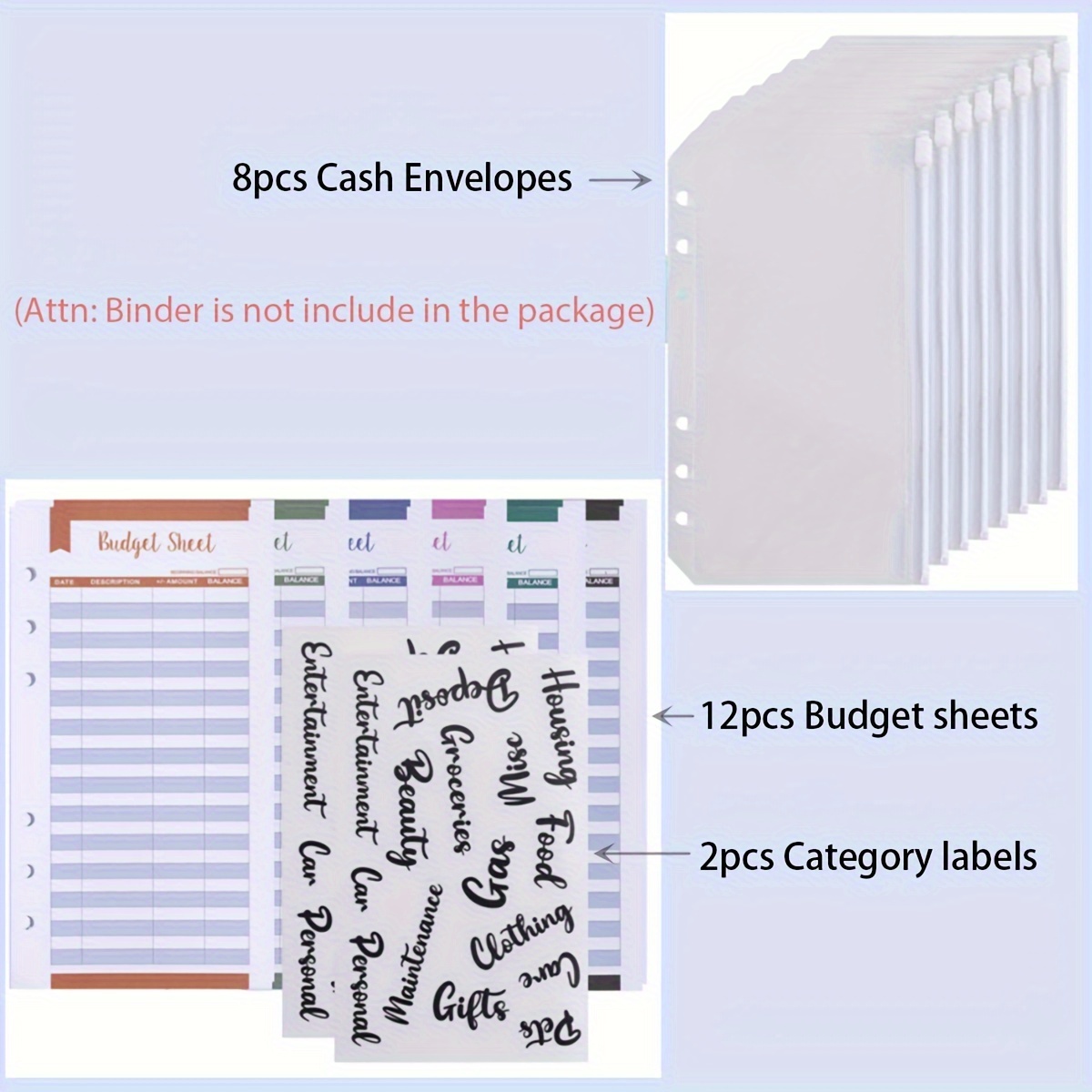 20Pcs cash envelopes inserts Loose Leaf Planner Filler Cash Stuffing 