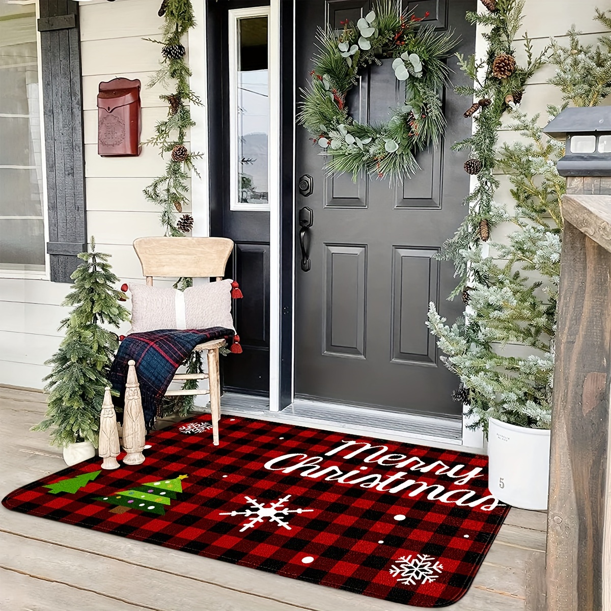 Front Door Mat, Non - Slip Absorbent Door Entry Mats, Doormats  Indoor/Outdoor Entrance Small Rugs, Christmas Winter Santa Claus Red  Doormat - Easy to