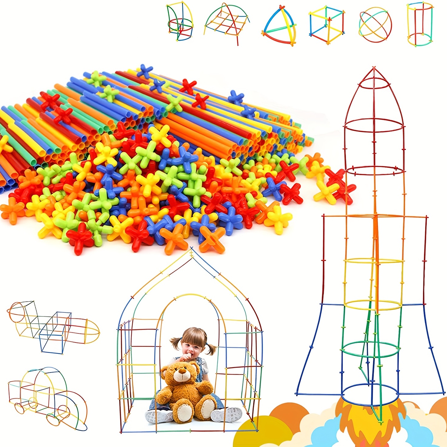 Straw Builder Toys Construction Toys Interlocking Plastic Toys Engineering Toys Fine Tube Building Blocks Toys Educational Toys Kit For Indoor And Outdoor Kids Toys DIY Gifts For Boys And Girls