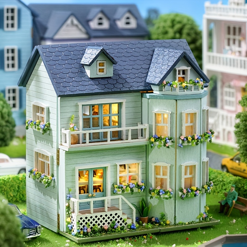 Miniature DIY Mini Dollhouse Dustproof Case Apartment 3D Puzzles Creative Crafts Modern Wooden Tiny House Toy for Kids Adults Home Decor, Size