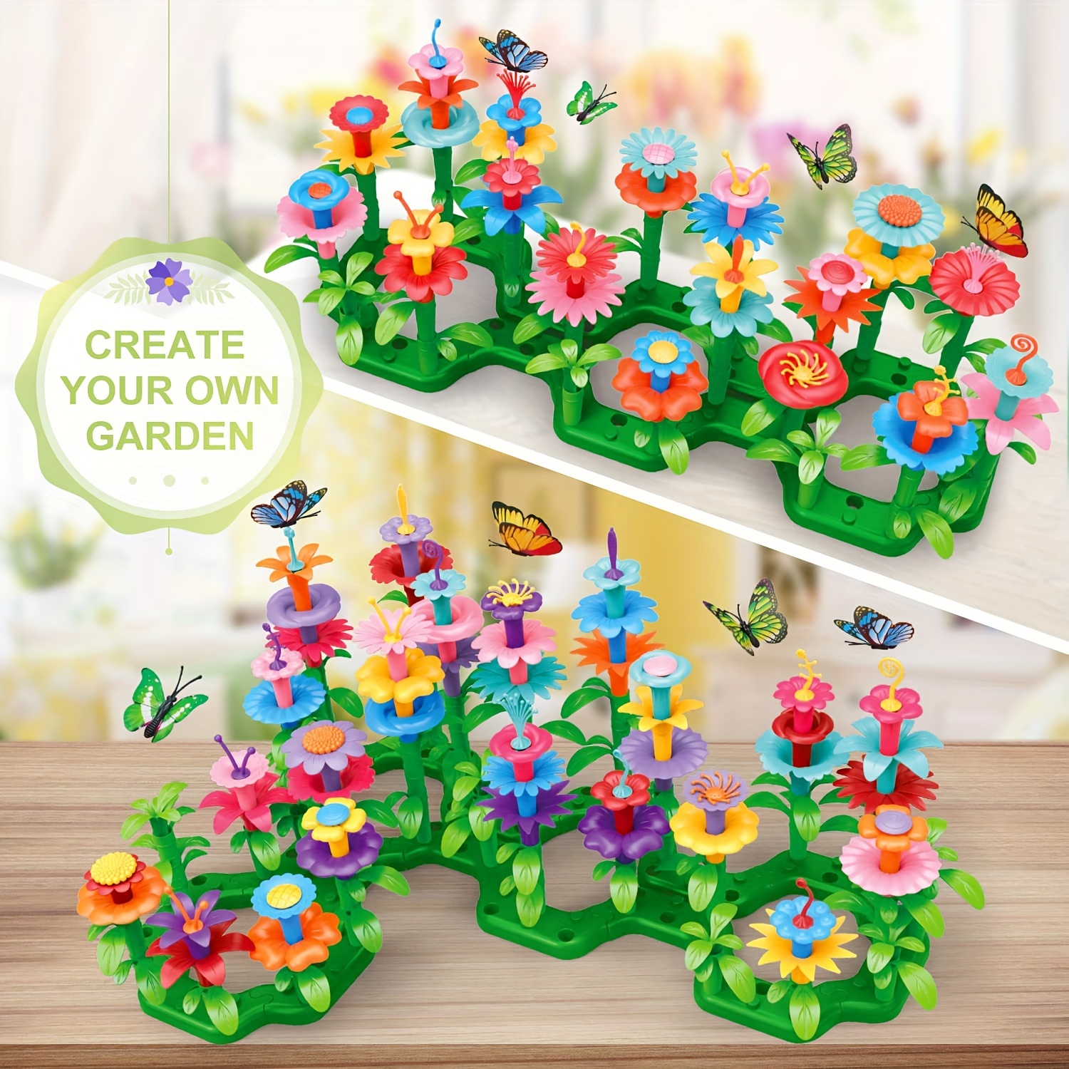 54pcs-144pcs-224pcs DIY Flower Garden Building Toys, Growing