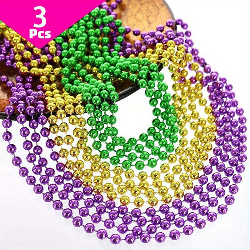 33 Inch 7 mm Metallic Purple Bead Necklaces, 6pcs Mardi Gras Beads Bulk  Round Beaded Necklaces Costume Necklace for Mardi Gras Party Christmas  Festive Events, Party Favors 