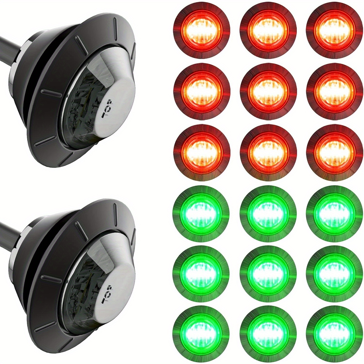 20 luces indicadoras LED de 10 ámbar+10 rojas DC12V-24V LED de marcador  lateral, luces de remolque, lámpara delantera y trasera con bisel cromado