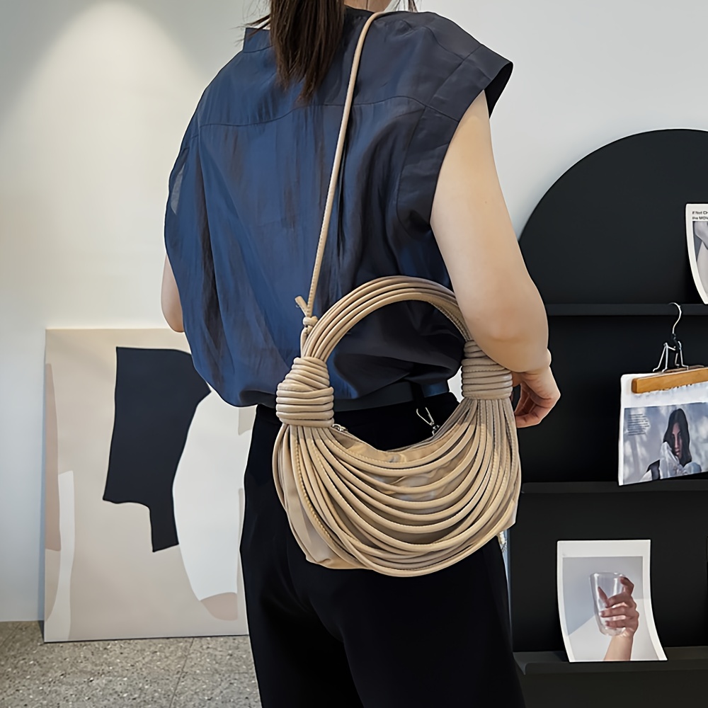 Rope Handle Tote Bag For Women Fashion Geometry Handbag Triangle Fold  Design PU Leather Shoulder Bag Girls Mini Crossbody Bag