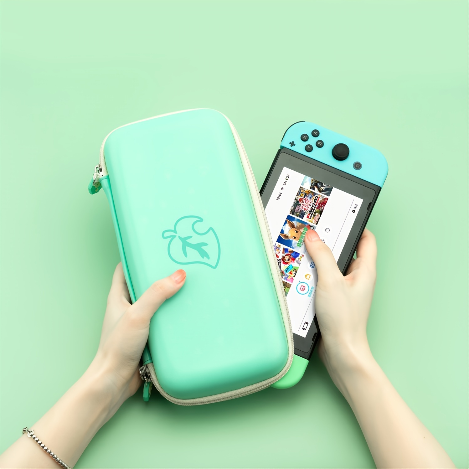 Paquete de funda de transporte verde para Nintendo Switch y modelo OLED,  funda protectora de viaje para Animal Leaf Crossing, kit de accesorios de