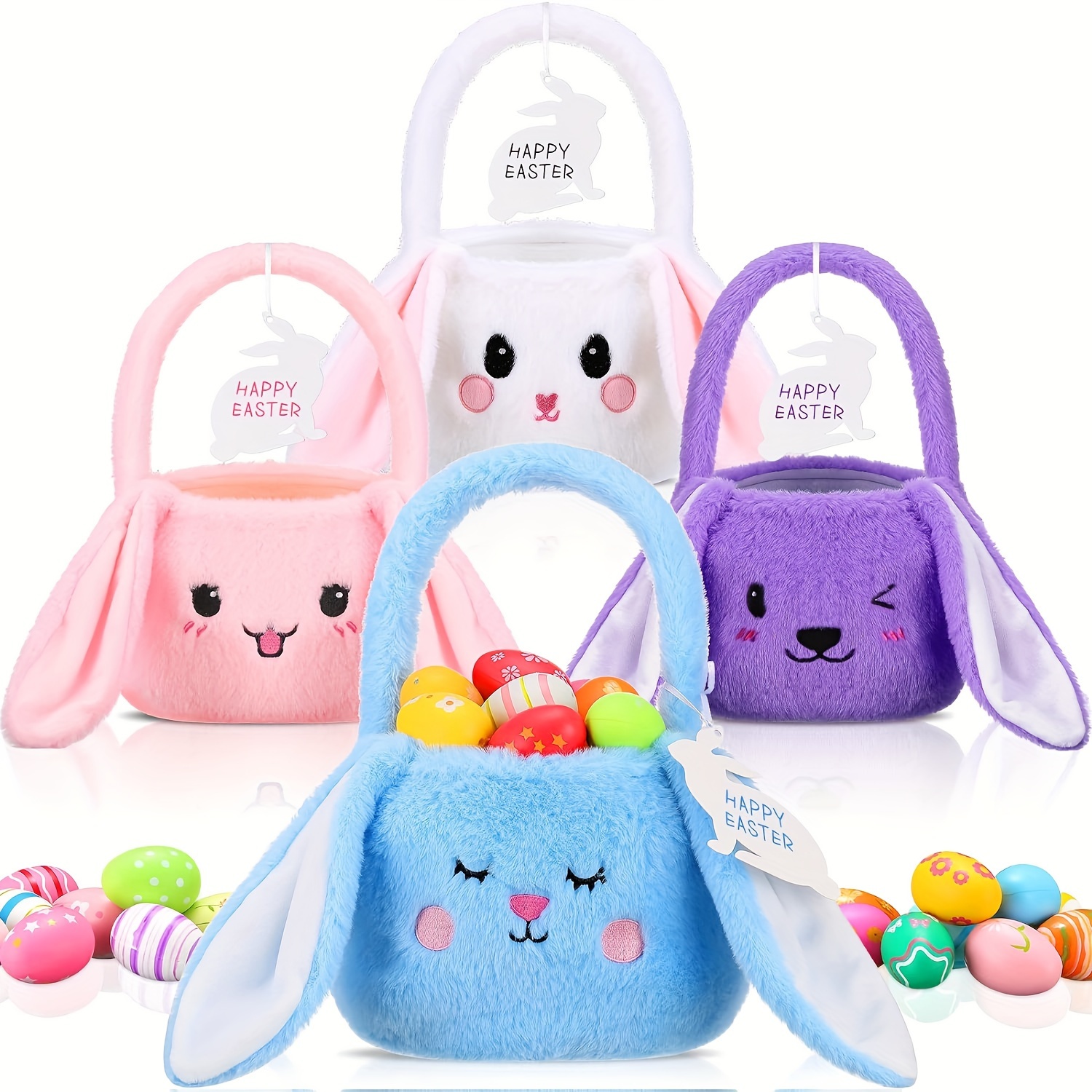 Easter Clearance! Plush Easter Bunny Basket Easter Egg Hunting Basket For  Kids Easter Basket Pink Bunny Design (Pink Bunny)