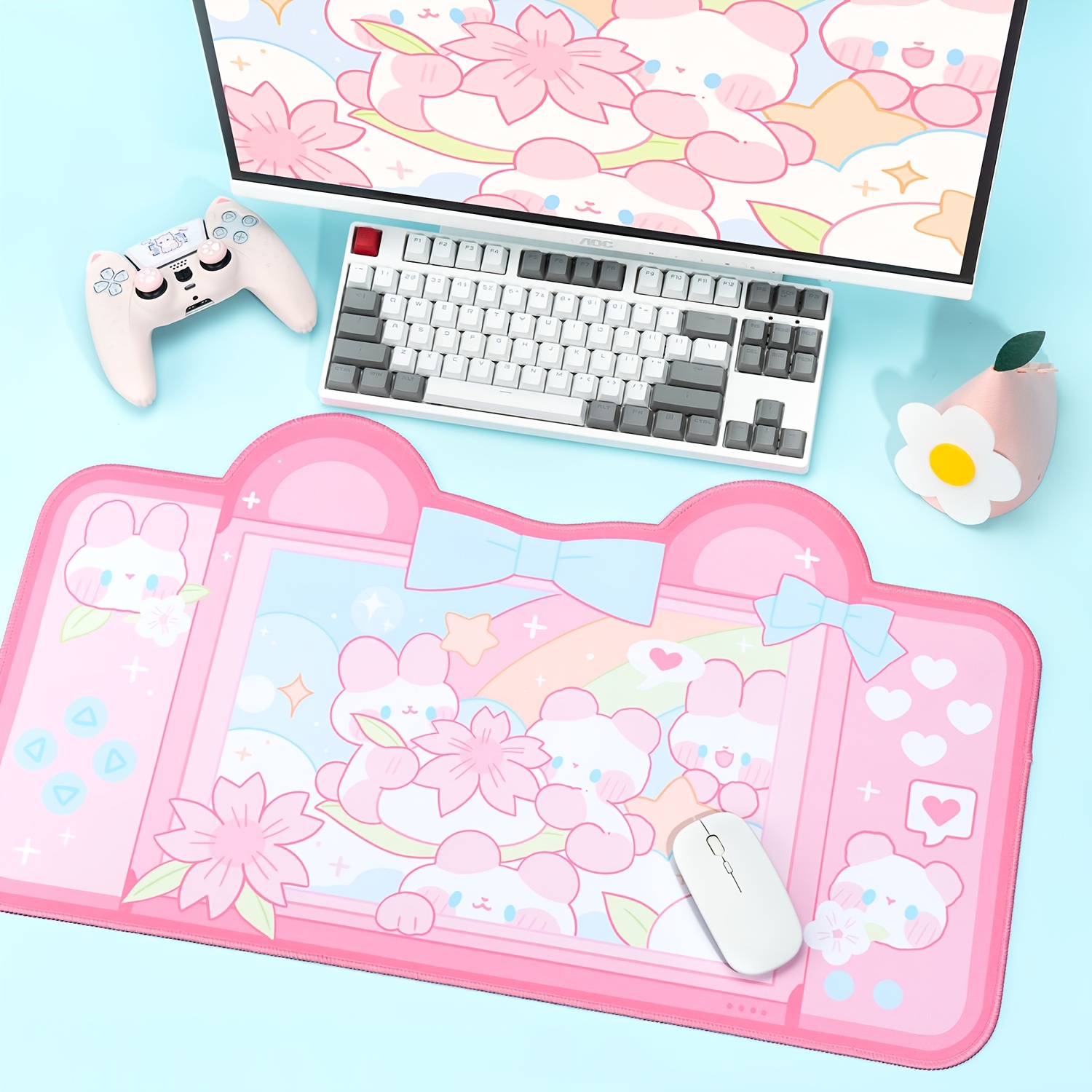 Elec Space 3D Mouse Pads with Ergonomic Wrist Rest Support,Non-Slip Gel  Anime Kawaii Cute Pink Desk Accessories,Wrist Pads,Pain Relief and Easy  Typing,Notebook Computer Home Work and Study(Bunny-Pink) 