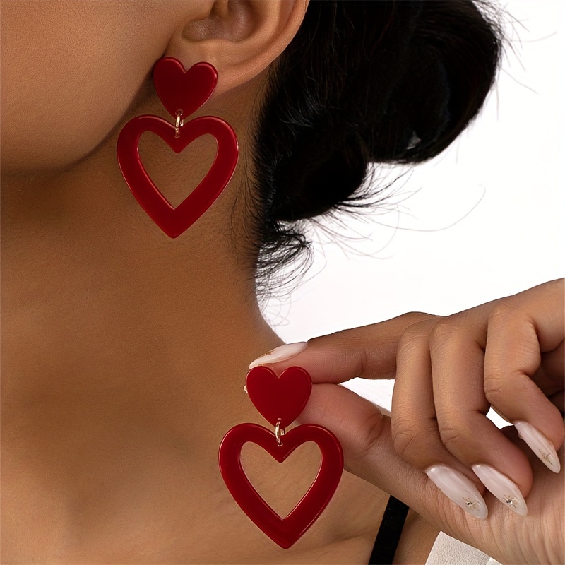 Acrylic Heart Earring, Big Heart Earrings, Red Heart Earring, Pink