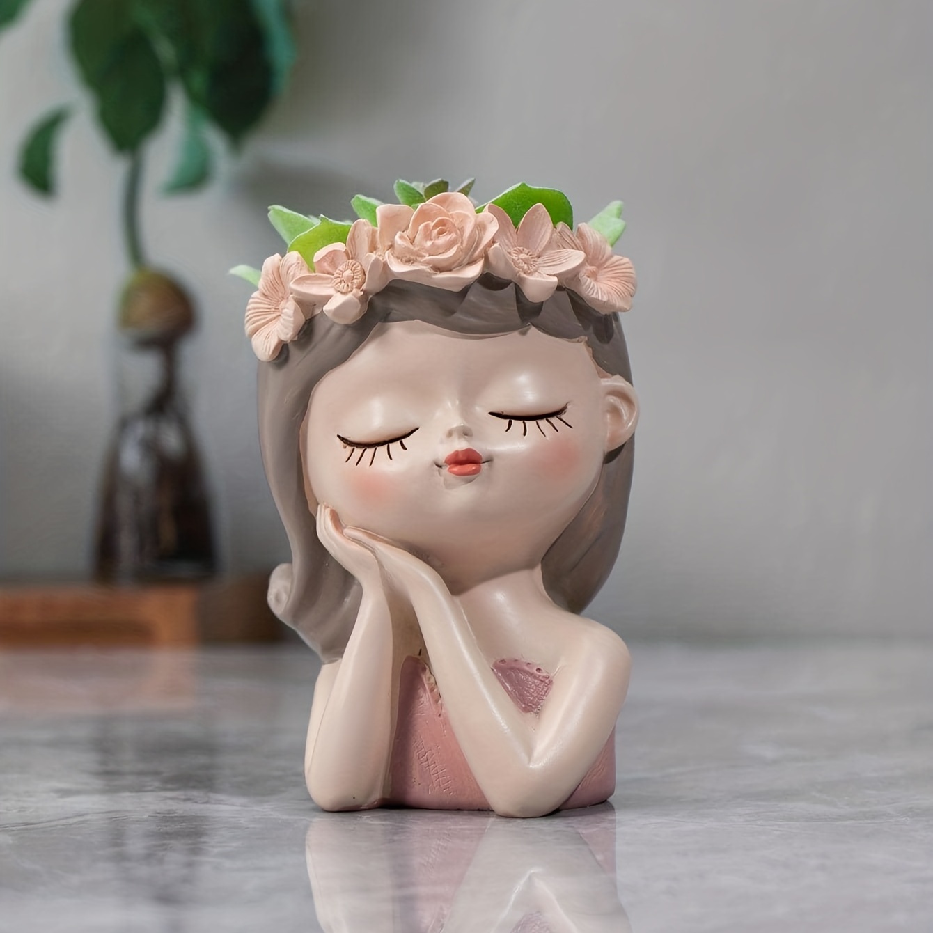 1pc Mini Nordic Resin Vase Cute Girl Bubble Gum Statue Figurine Succulent  Plant Flower Pot Modern Home Decor Pen Holder, High-quality & Affordable