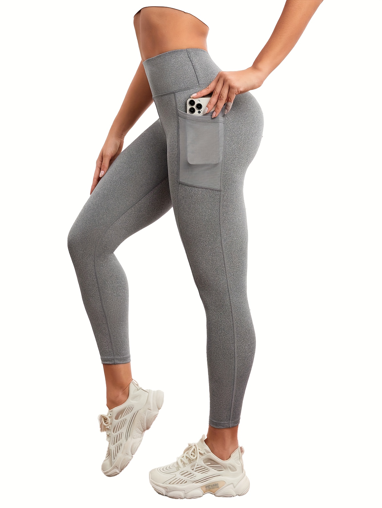 High Waist Butt Lifting Pocket Sports Pants Solid Color Yoga