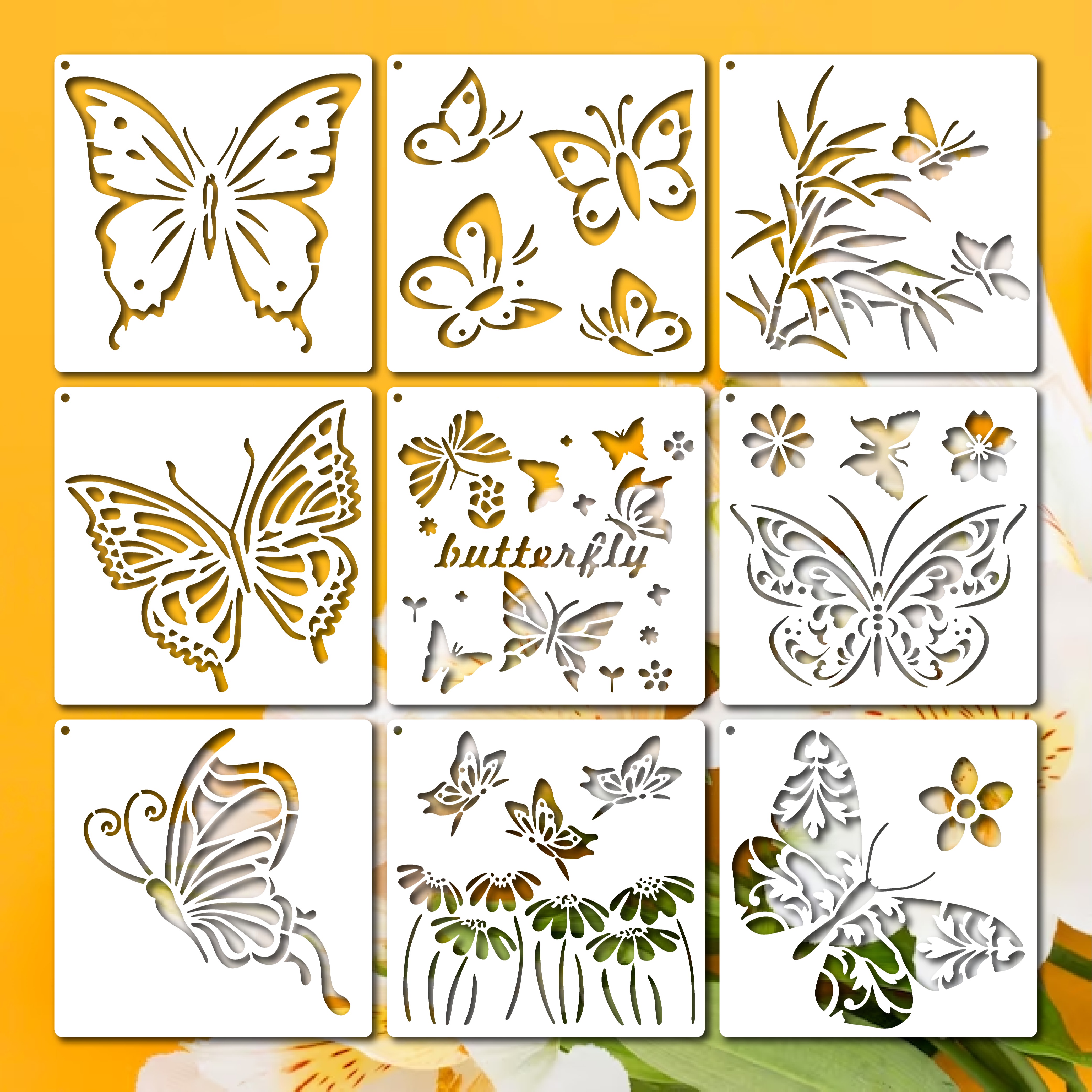 2 Armour Etch Over N Over Reusable Glass Etching Stencils Set, Hummingbird, Butterfly Themed Stencil