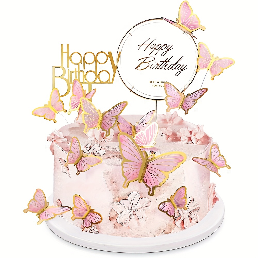 10pcs, Topo de bolo de borboleta roxo rosa, Topo de bolo de feliz  aniversário, Feito à mão e pintado para casamento, festa de aniversário,  chá de