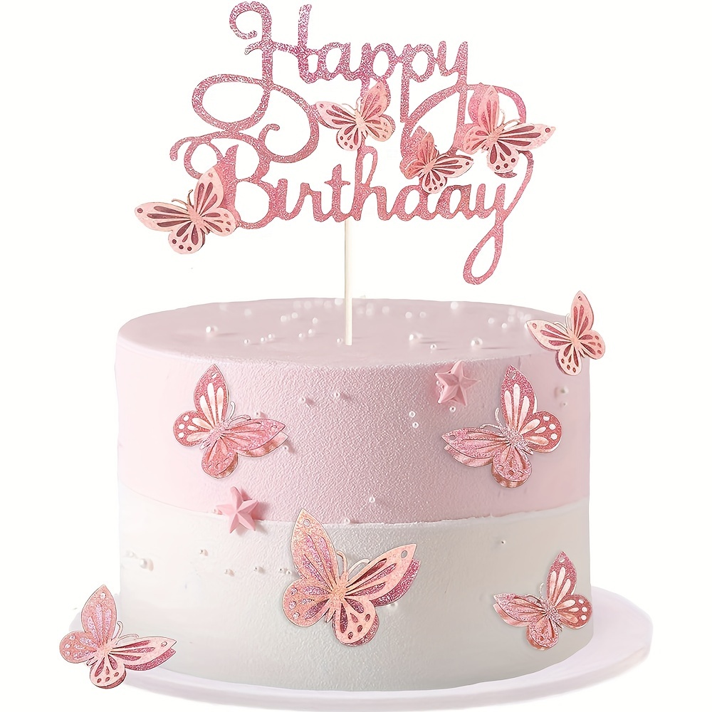 Décoration de gâteau papillon rose violet Joyeux anniversaire Gâteau Topper  fait à la main peint pour la fête d'anniversaire de mariage Baby Shower