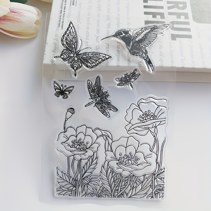Dragonfly Background Clear Stamps, Feathers Love Words Clear Rubber Stamps  for Card Making Decoration DIY Scrapbooking Silicone Transparent Seal  Stamps Embossing Album Decor Craft Dragonfly Feathers