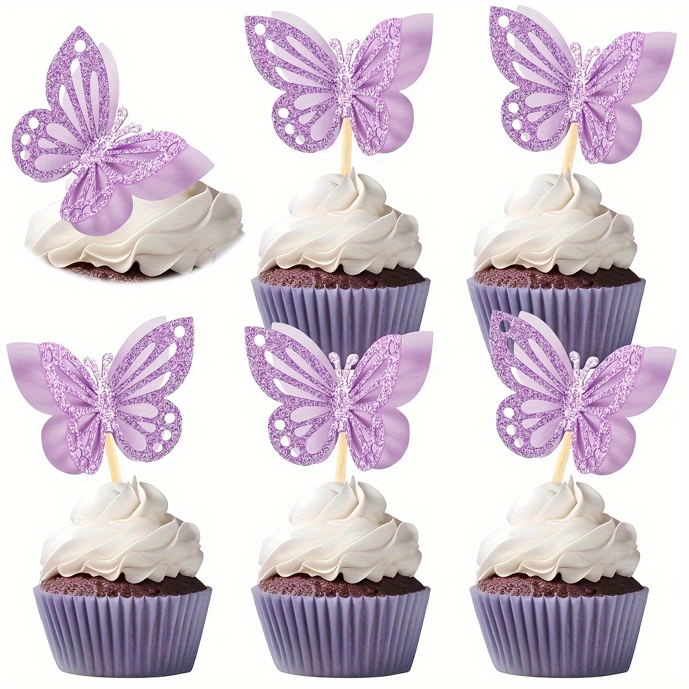 13 pçs glitter borboleta feliz aniversário bolo toppers 3d rosa crianças  festa de aniversário cupcake topper para chá de bebê cozimento decoração -  AliExpress