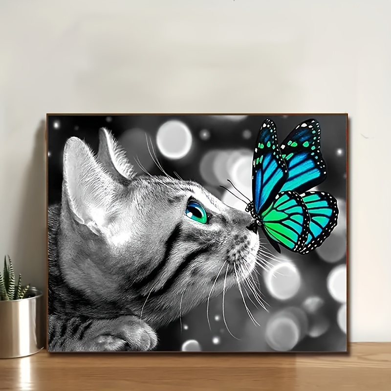 1pc 11.8*11.8 Inch/30x30cm Frameless Colorful Cat Pattern Diamond Painting  Kit, Diy 5d Special Shape Crystal Diamond Partial Mosaic Art Craft