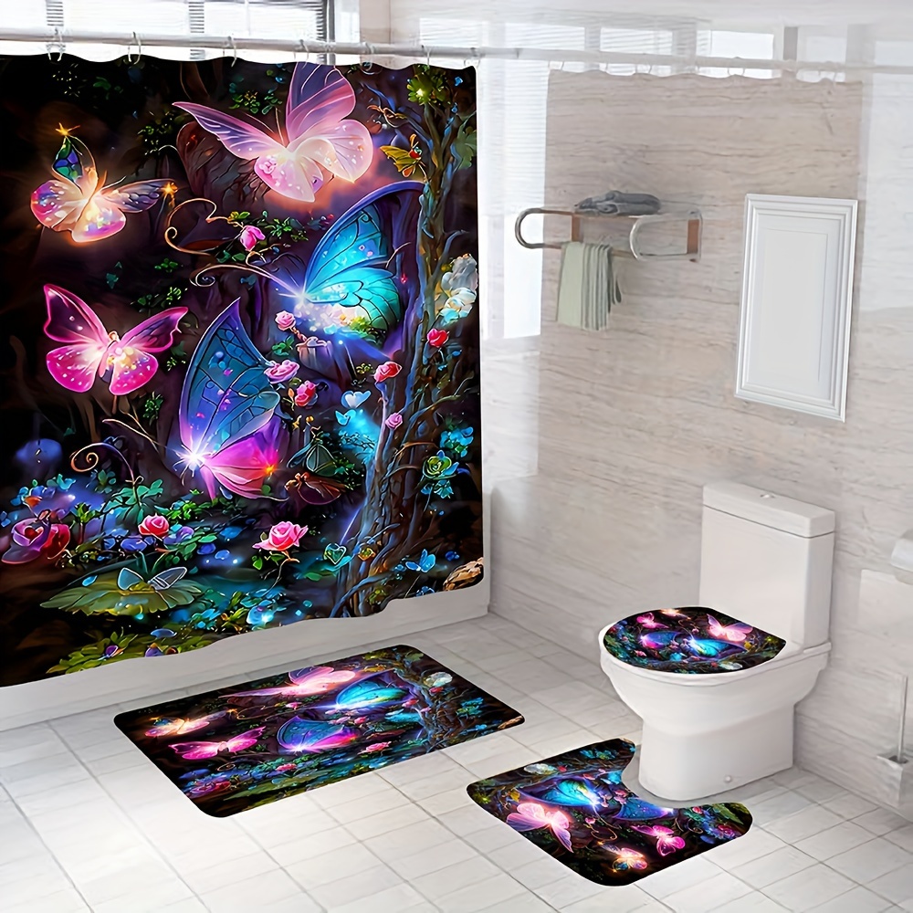 1pc Juego Alfombras Baño Mariposas Flores Alfombra Baño - Temu