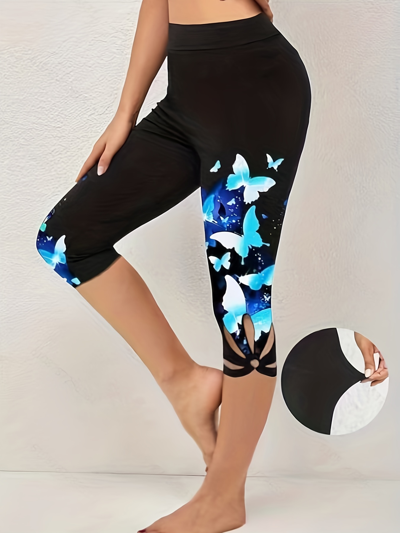 Women's Leggings Faux Denim Floral Printed Yoga Pants Casual - Temu