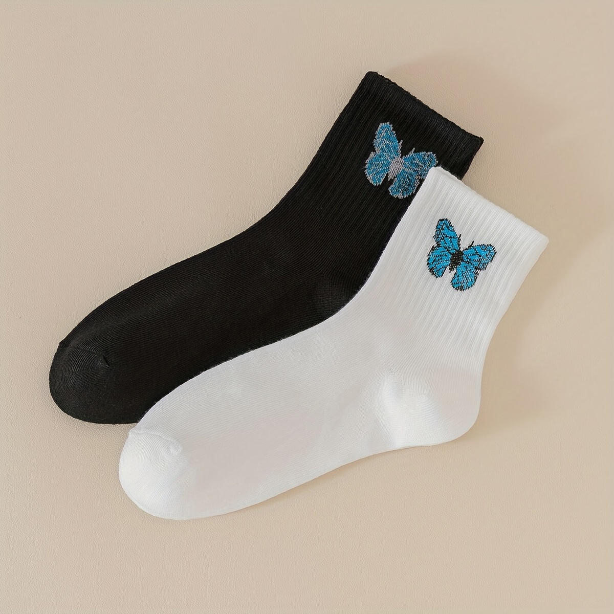 Comprar Calcetines de mujer, bonitos calcetines blancos con mariposas, calcetines  divertidos Kawaii con estampado de algodón, regalo de moda Harajuku