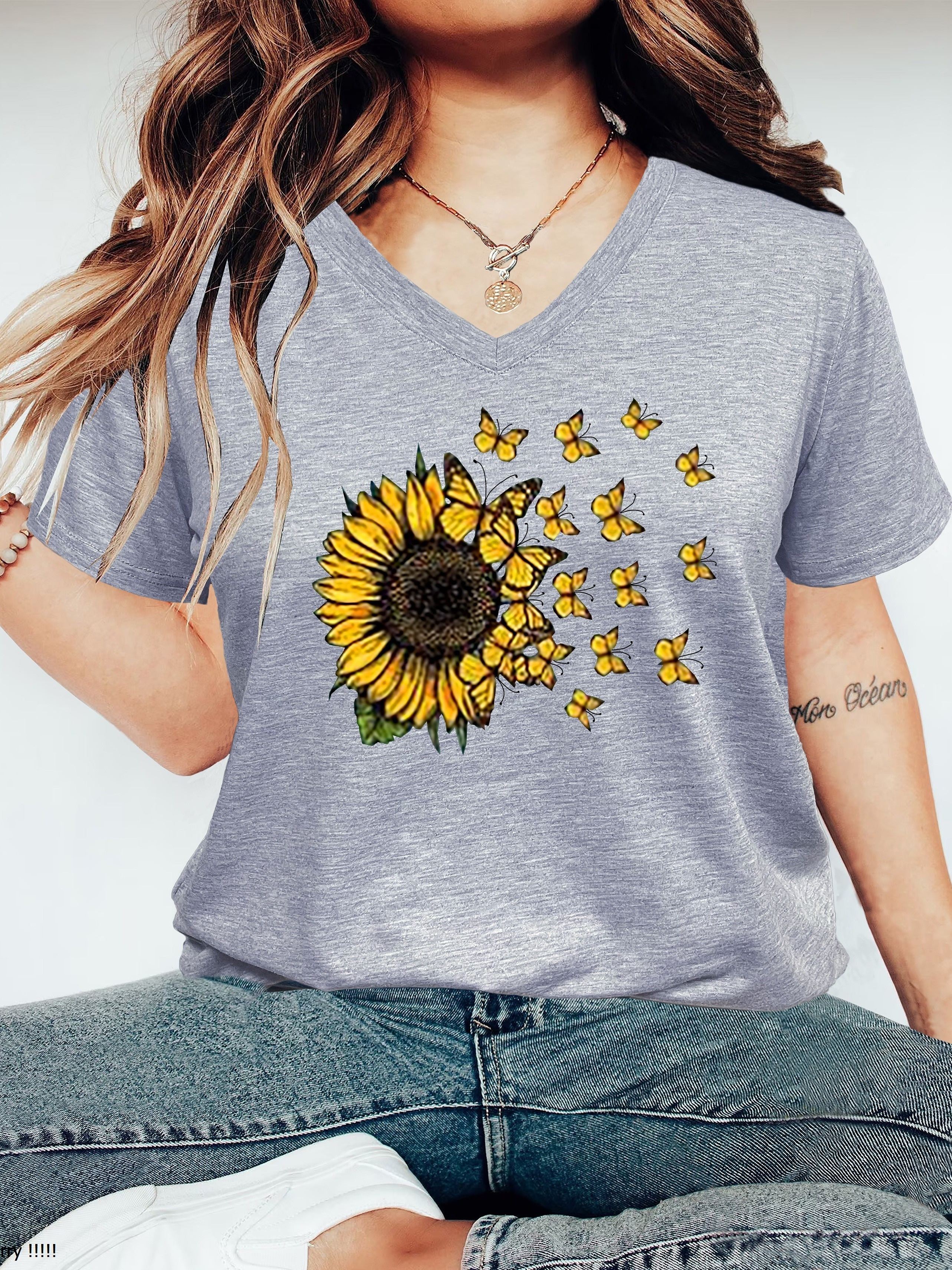 oelaio 2023 - playera de manga corta con hombros descubiertos para mujer,  manga corta, girasol, tirantes y hombros descubiertos : :  Deportes y Aire Libre