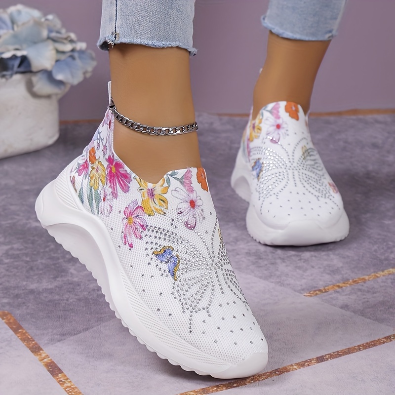 Women's Soft Bottom Bounce Lightweight Socks Shoes, Non Slip Elastic Wear  Resistance White Walking Boots