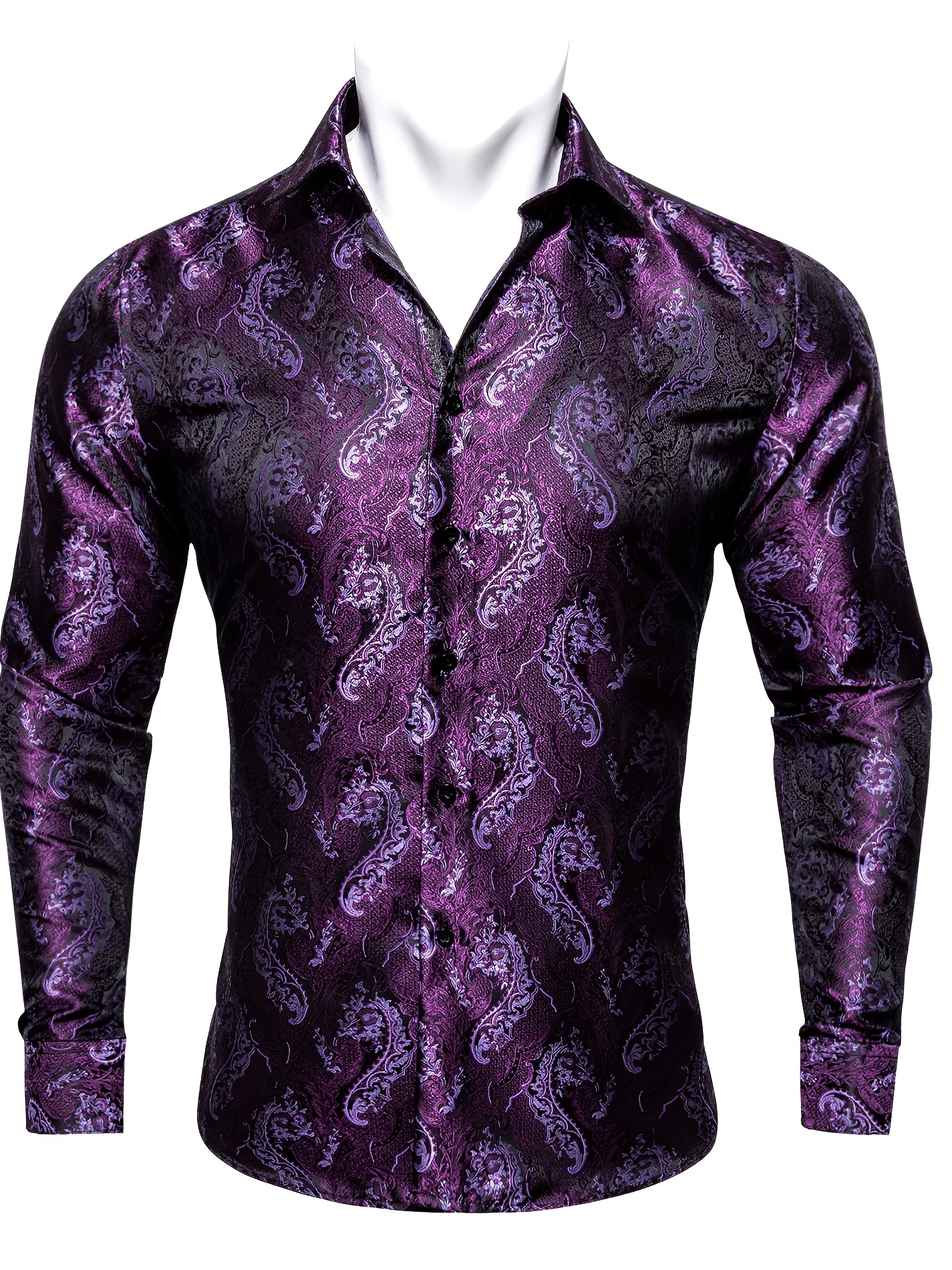Holiday Style Colorful Paisley Pattern Men's Casual Long Sleeve Button Up  Shirt, Spring Fall