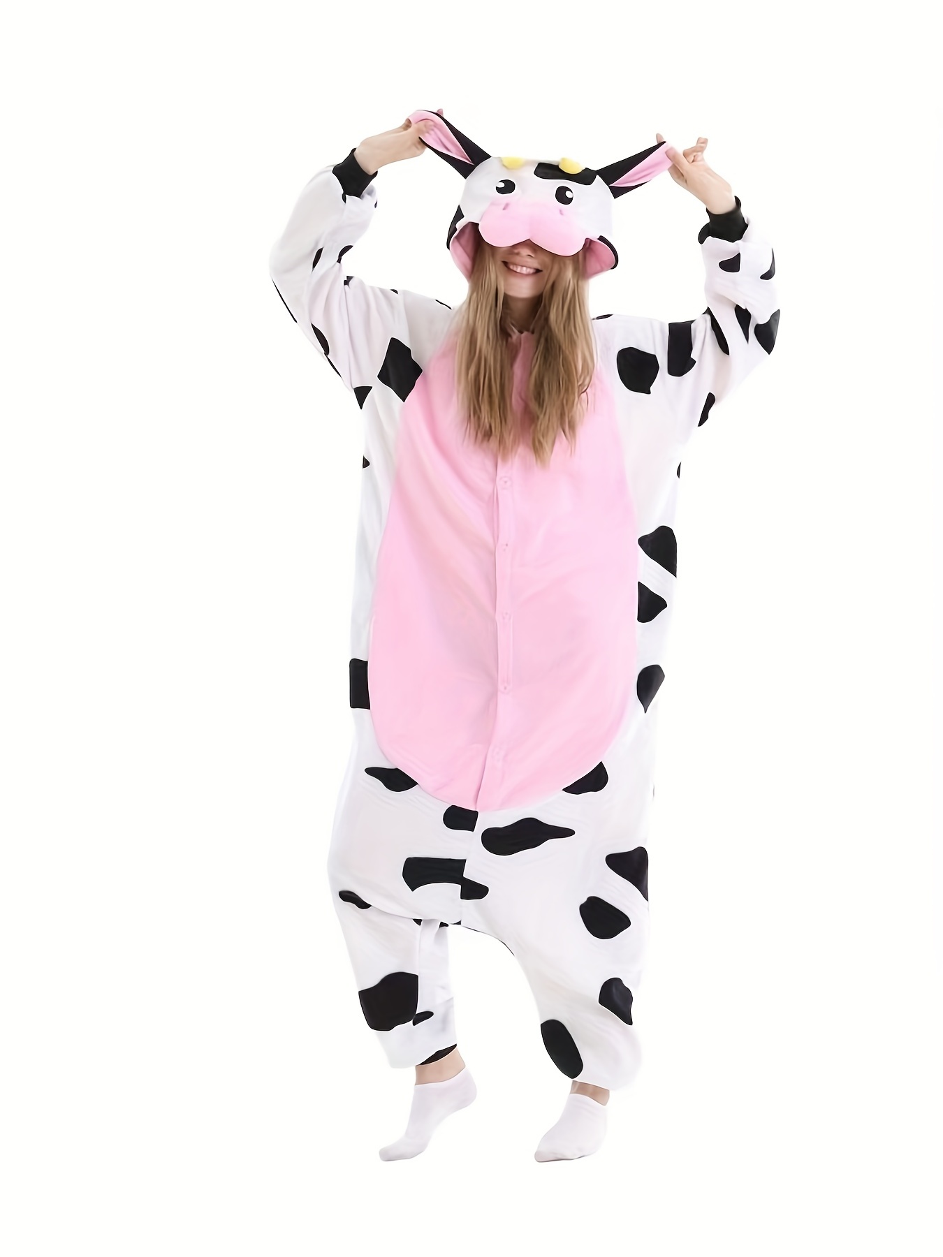 Bébé Onesies Mignon Vache Costumes À Capuche Zip Up Homewear