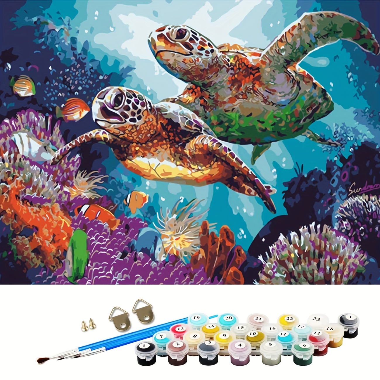 Paint by Numbers for Adults and Kids Underwater Wild Turtle Ocean DIY Paint  by Number Oil Paintings Arts and Crafts Paint by Numbers Kits Acrylic