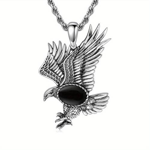 Necklace for Men 925 Sterling Silver Onyx Vintage Hawk Pendant Western Viking Animal Jewelry Gifts for Father, Men s Jewelry, Gift for Men, Elegant Design, Rustic Charm, Durable , Handcrafted Pendant, Statement Necklace, Men s Fashion, Jewelry Lovers