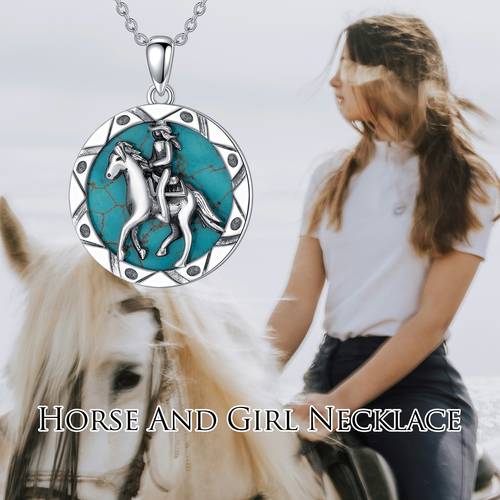 Horse and Lady Necklace 925 Sterling Silver Genuine Turquoise Horse Pendant Animal Jewelry Gifts for Women , Horse Jewelry, Horse Necklace, Horse Pendant, Horse Pendant Necklace, Horse Lover Jewelry, Elegant , Detailed , Lady And , Women S Jewelry