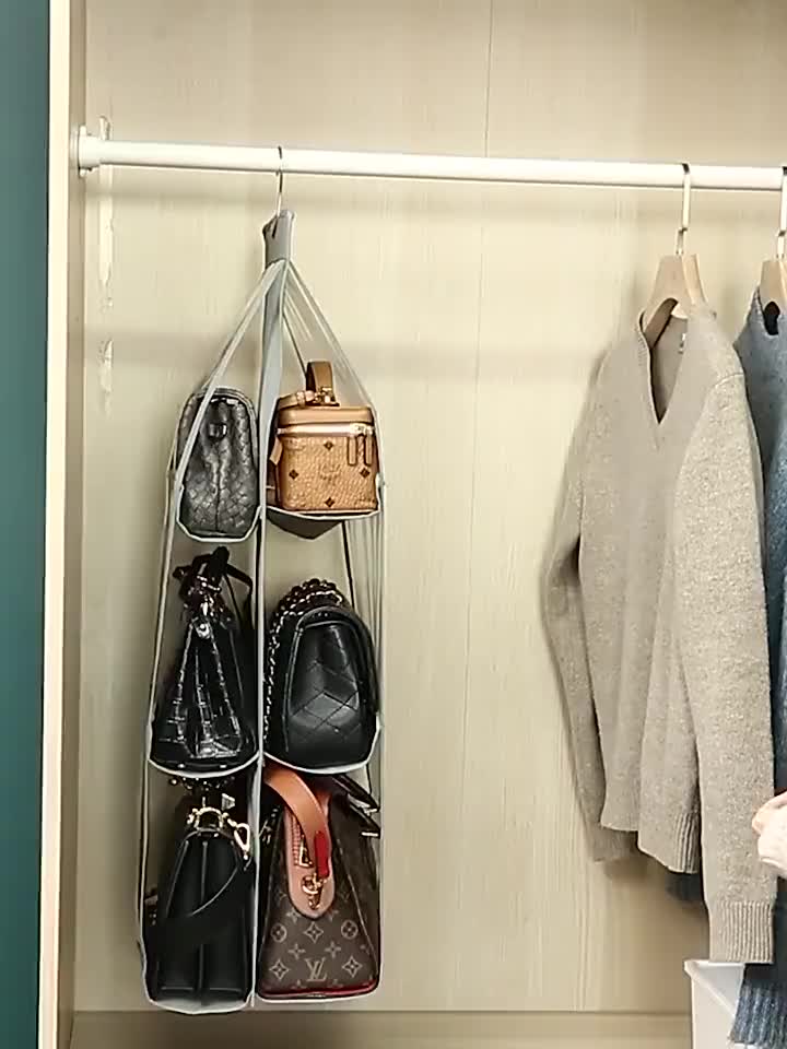 Seenda Handbag Hanging Organizer, 6 Pocket Hanging Purse Organizer Handbag  Storage Hanger Oxford Cloth Closet Organizer for Family Closet Bedroom