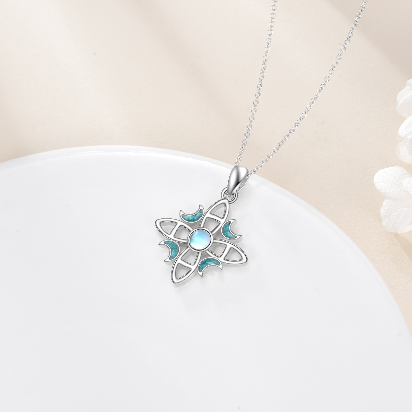 Women's 925 Sterling Silver Wizard Necklace with Synthetic Turquoise & Moonstone