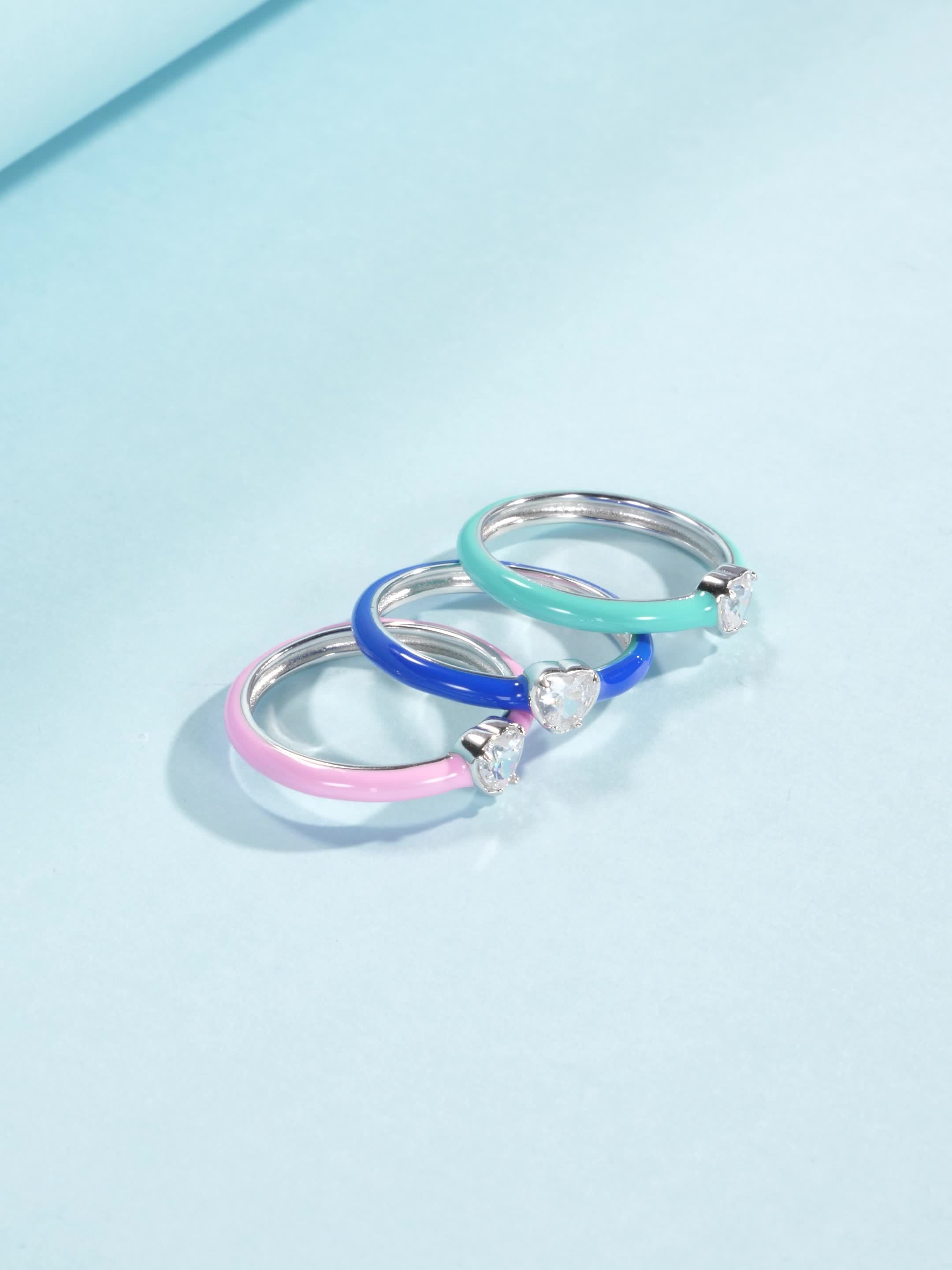 Women's 925 Sterling Silver Colorful Enamel Hearts Stackable Ring