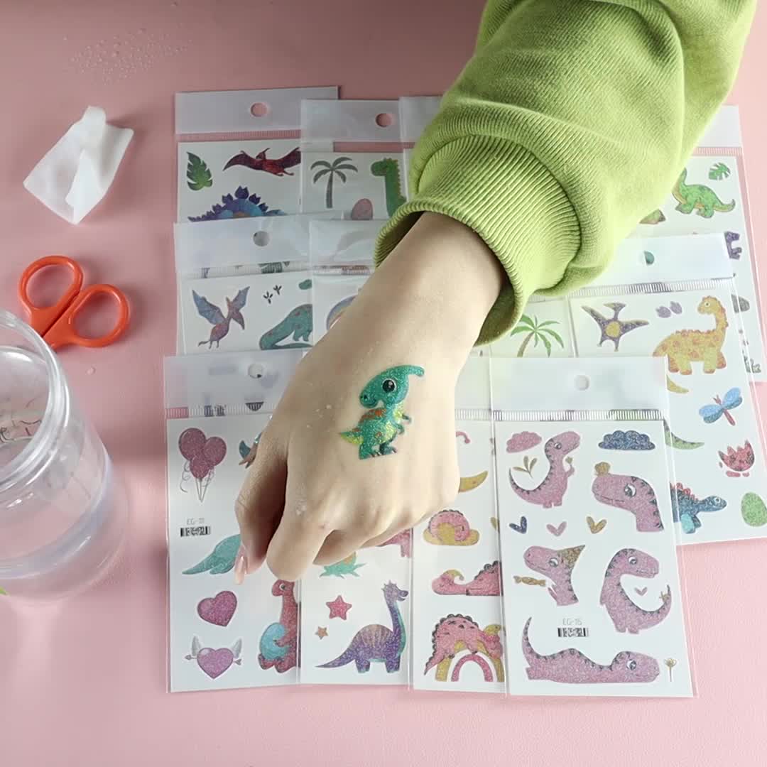 Leesgel Tatuaggi per Bambini, 120 Dinosauri Tatuaggi Glitter