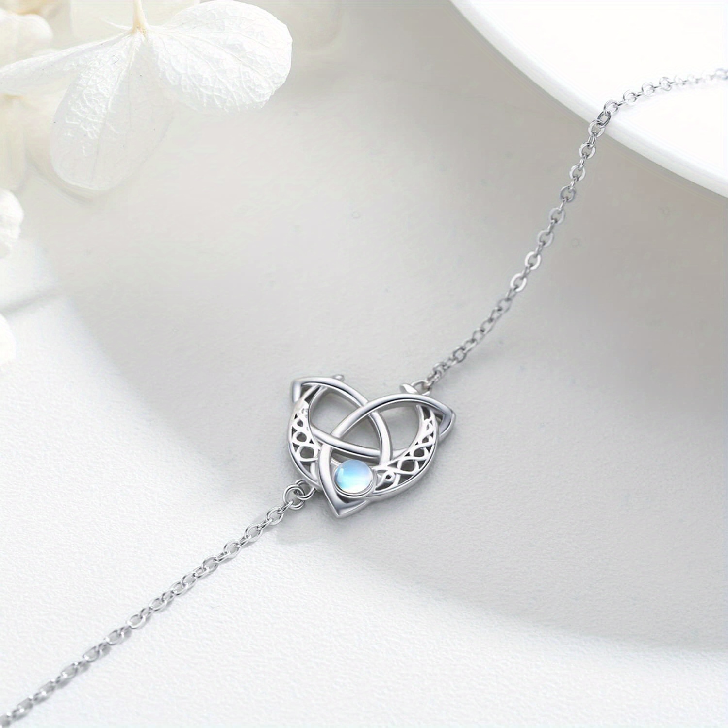 Moonstone Celtic Bracelet 925 Silver Knot Jewellery