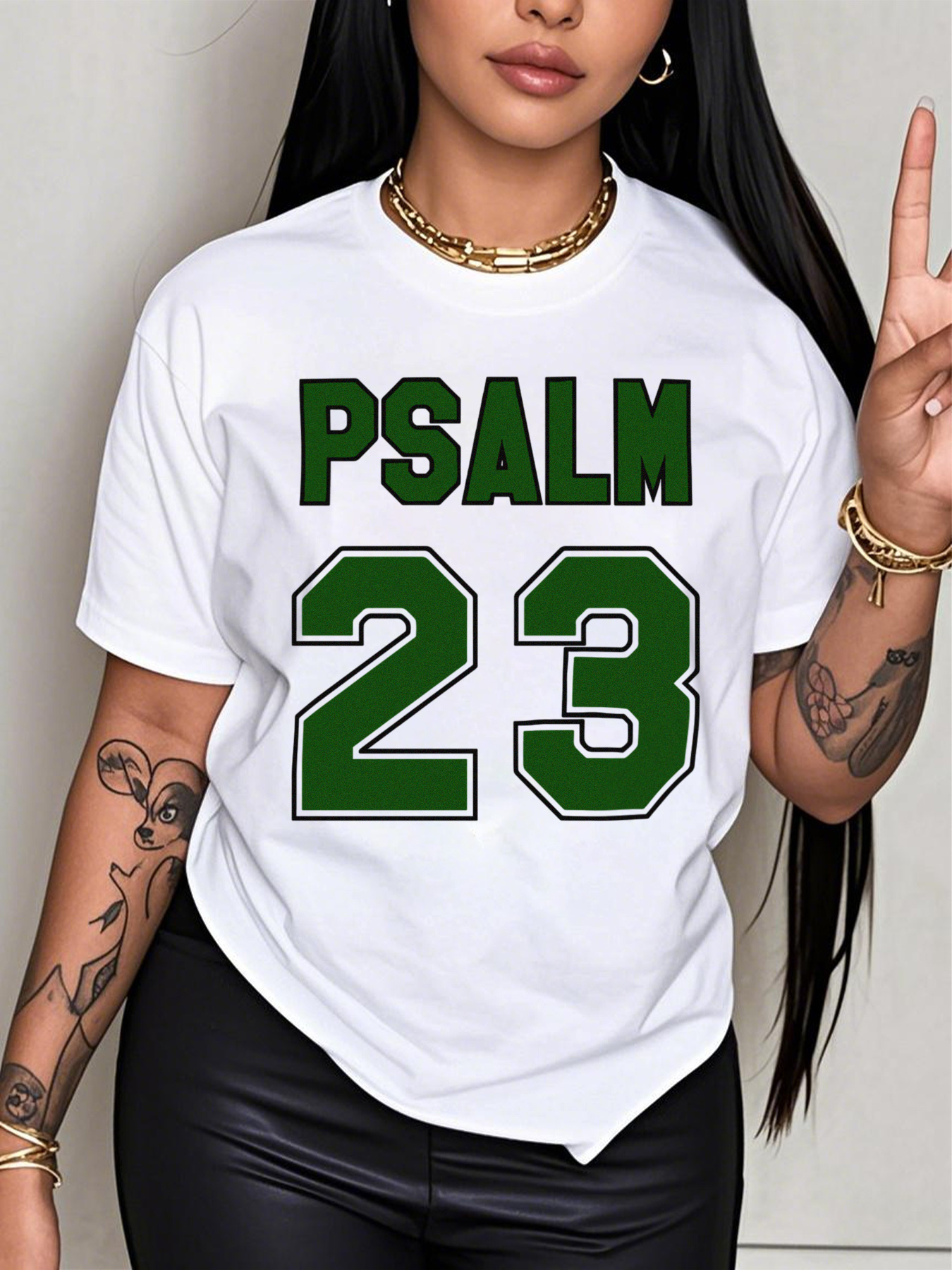 Casual Psalm 23 Green Text Graphic T-Shirt, Unisex, Relaxed Fit, Suitable for Teens, Friends, Great Gift, Summer, Birthday, Back to School, Gym, Funny Quote Trendy Street Tee Tops, For Teenager