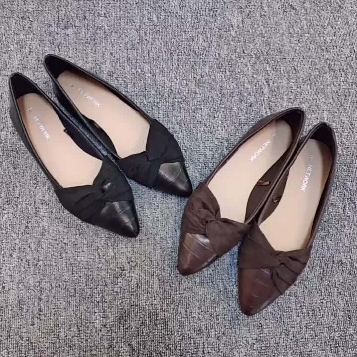 Women's Pointed Toe Bow Ballet Flats Slip On Shoes