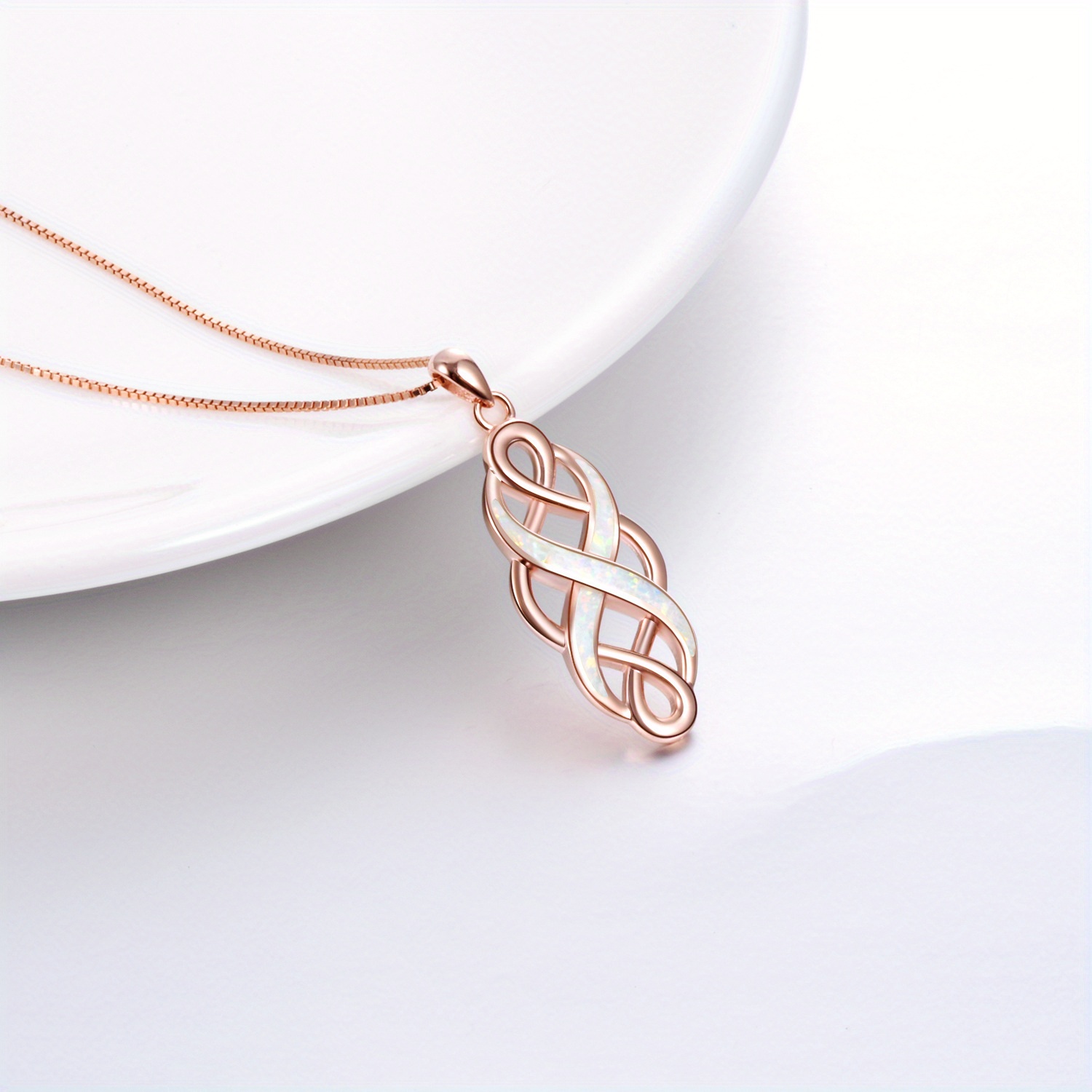YFN Celtic Knot Necklace with Created Opal Pendant