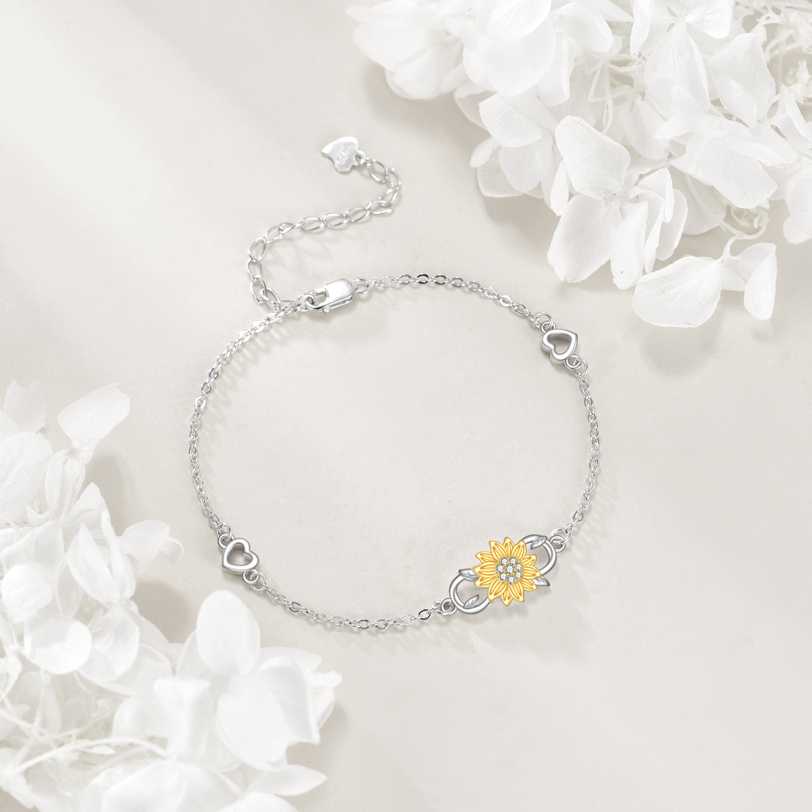 Sunflower Bracelets Sterling Silver Infinity Sunflower Bracelet Heart Link Brace