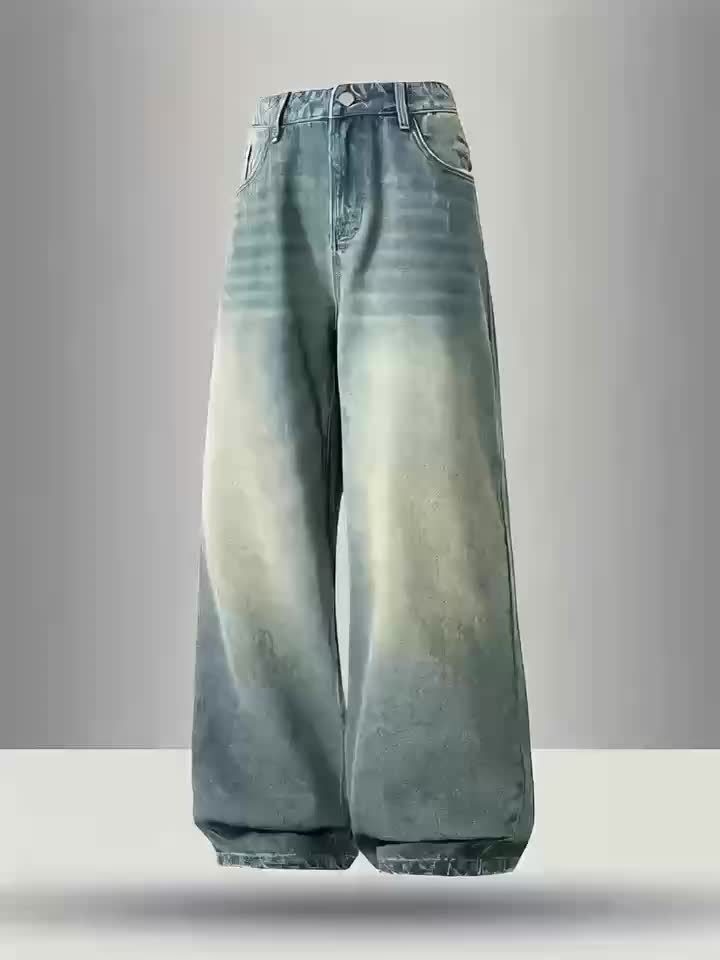 men's olive green wide leg loose fit jeans washed denim non