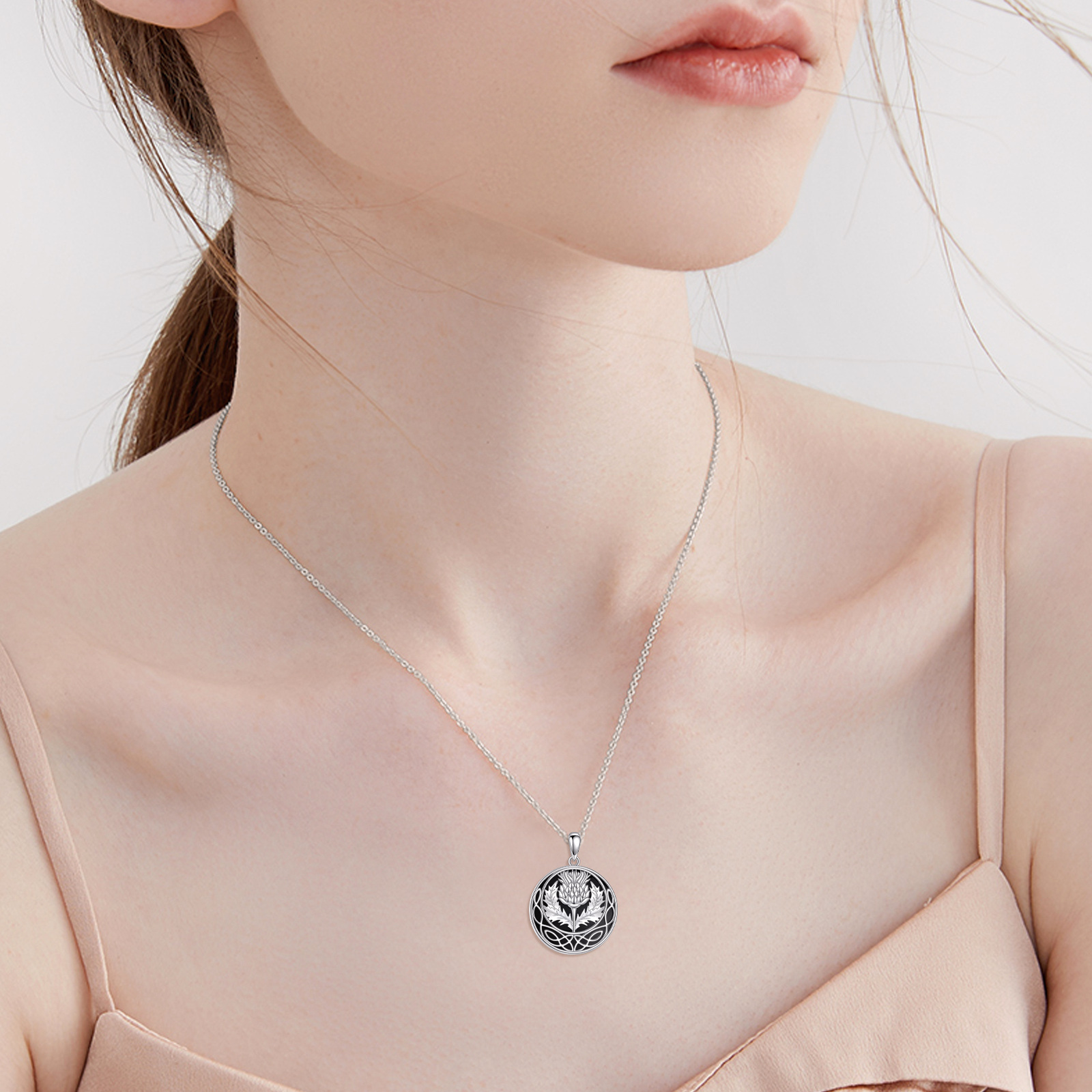 Women's 925 Sterling Silver Scottish Thistle Celtic Knot Necklace