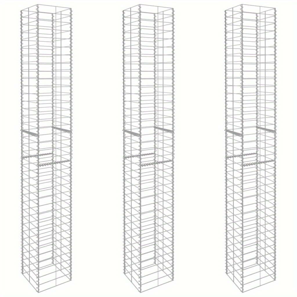 Image of Stone Cage 3pcs Galvanized Steel 25x25x197cm Galvanized Stone Cage For Lawn Balcony Backyard Stone Cage Fence Board