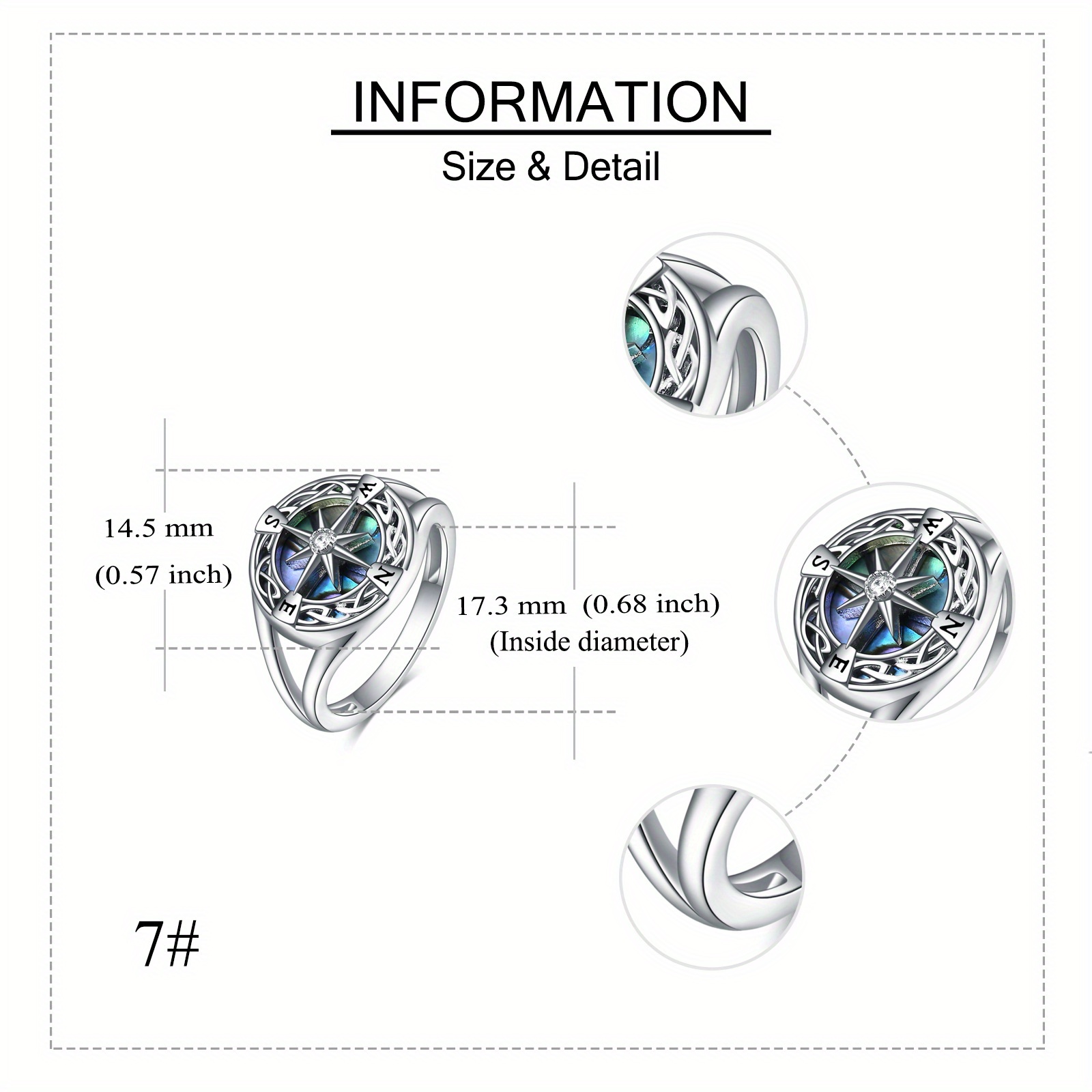 Sterling Silver Compass Graduation Ring for Women