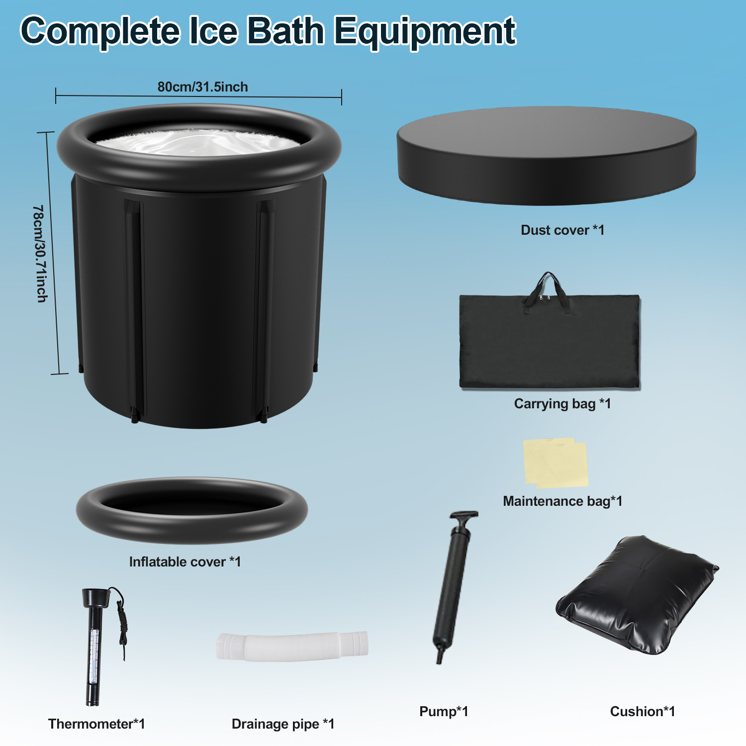 Image of Ice Bath Tub For Athletes, 80 X 78 Cm, 5-layer Insulated Ice Bath Tub, Outdoor Ice Bath Tub, Ice Bath Tub With Lid, Inflatable Ice Bath Tub For Home Use, Inflatable Bathtub For Adults