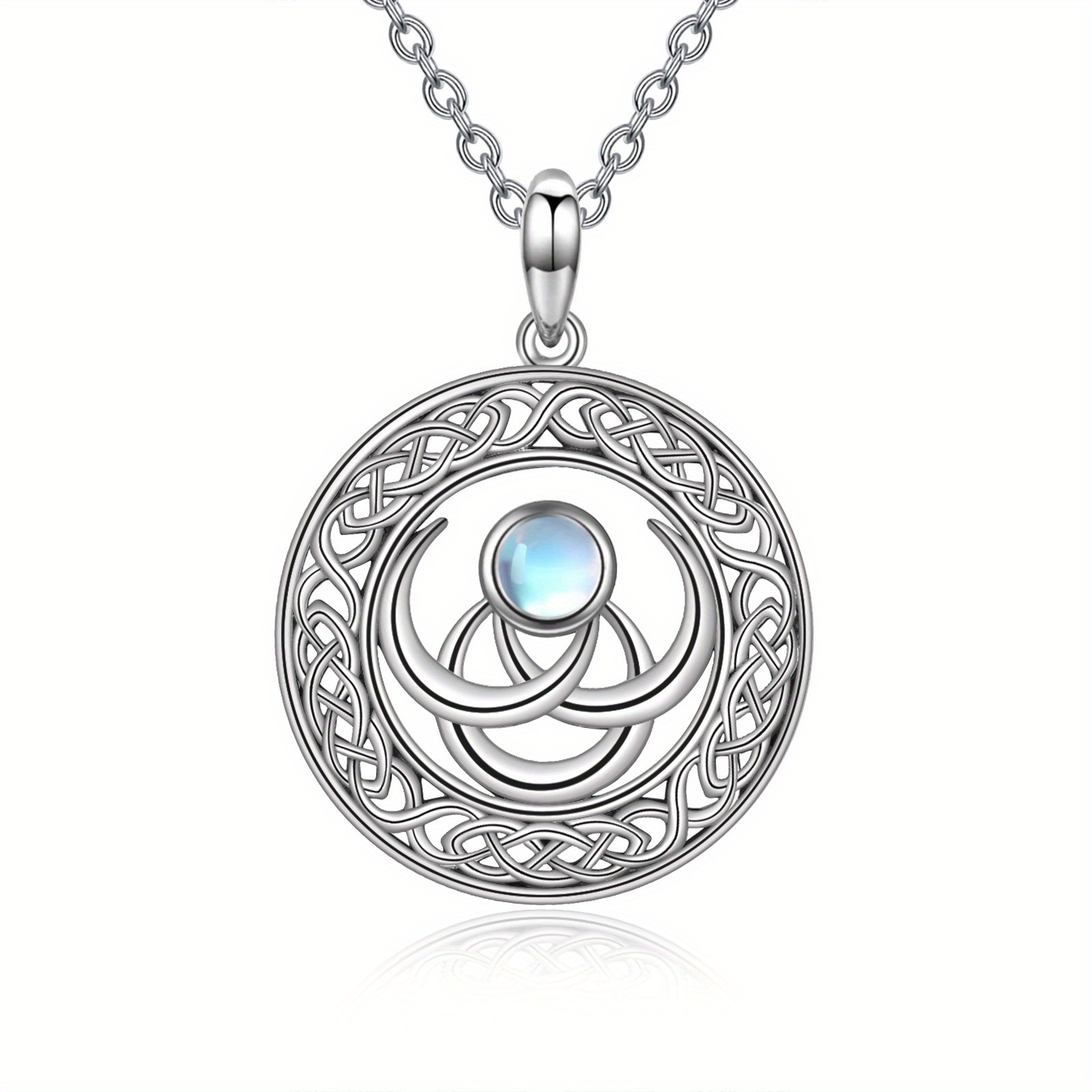 Moonstone Triple Moon Goddess Necklace Sterling Silver