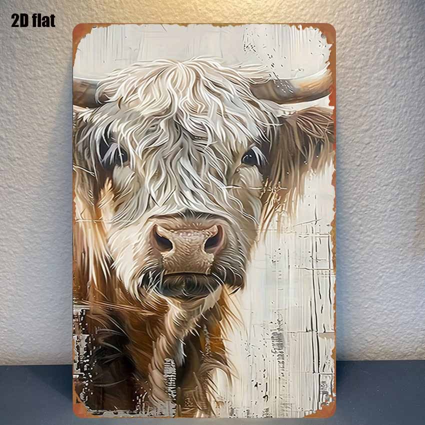 TEMU 2d Flat, 1pc Rustic Scottish Highland Cow Metal Wall Art - Farmhouse Cottage Decor With Background, Iron Farm Animal Sign Suitable For, Pub, Or